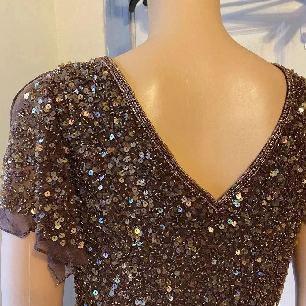 VTG Scala Silk Sequins V Neck Whimsigoth Fairy Lady 12 Evening Party Blouse Top - Picture 10 of 12